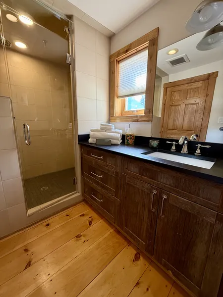 Master bathroom with steam shower in Crested Butte cabin rental